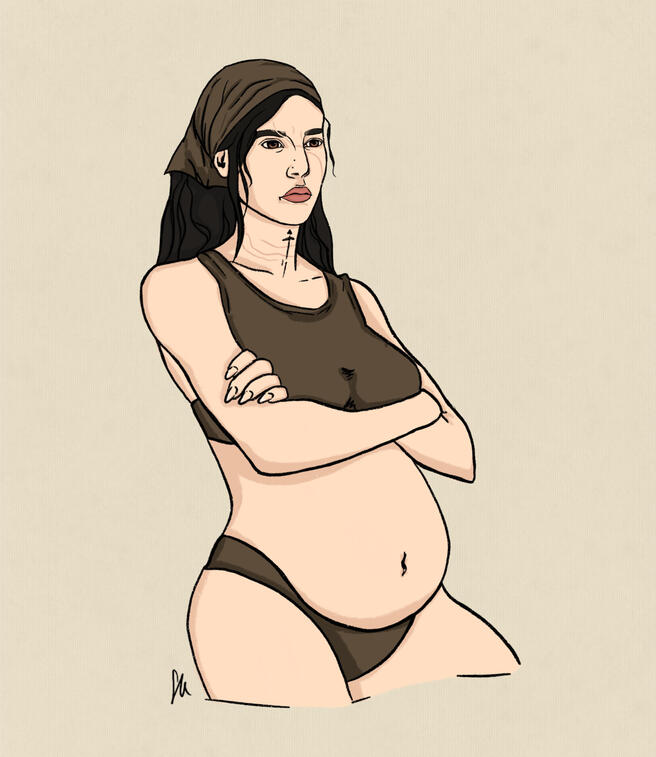 Thigh-up OC sketch colored and shaded